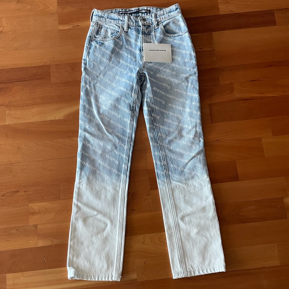 Alexander Wang Mid Rise Cropped Slim Jeans Pebble Bleach Logo Denim NWT